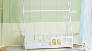 Struttura Letto Singolo a Terra <span class=keywords><strong>Montessori</strong></span> per Bambini, Letto a Tenda in Legno MDF con Design a Casetta per la Cameretta di Bambino o Bambina - Product Image 6