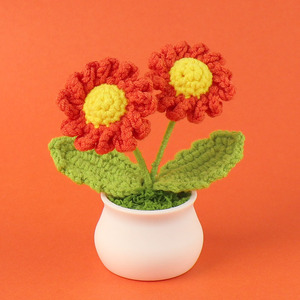 Marguerite de chrysanthème tissée tricotée à la main Bellis perennis <span class=keywords><strong>fleurs</strong></span> crochetées dans des pots pour la Saint-Valentin fête des pères - Product Image 6