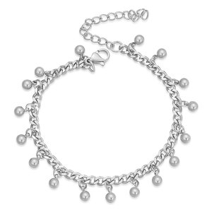 <b>Gold</b> Cuban Chain <b>Bracelet</b> With Round <b>Beads</b> Tassel Women's Party Jewelry - Product Image 5