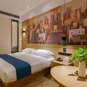 Cost-effective Apartment Hotel Bedroom Furniture <b>Sets</b> Custom Single Double Bed Frame with Headboard Nightstand & <b>Side</b> <b>Table</b> - Product Image 3