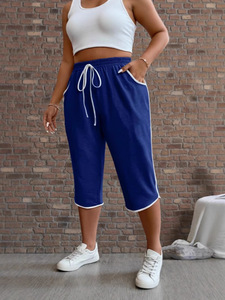 Pantalones de tres cuartos elásticos cómodos a la moda para mujer de talla grande 1XL-5XL para mujer, pantalones informales con bolsillos funcionales de Color sólido - Product Image 5