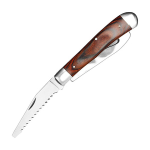 Couteau de poche trapper pour homme, pointe à clipser, <span class=keywords><strong>lame</strong></span> de scie, 3 lames en acier inoxydable, manche en <span class=keywords><strong>bois</strong></span>, pour camping et randonnée en extérieur, vente en gros petites commandes - Product Image 4