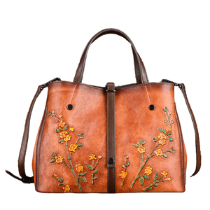 Sac fourre-tout vintage en cuir véritable pour femme, imperméable, portable, couleur patinée, avec fermeture éclair, sensation haut de gamme, grande capacité, multiples compartiments - Product Image 1