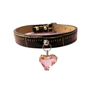 Collier pour chien Wangwuwu noir et or, réglable, en cuir PU, avec pendentif cœur en cristal, pour petites races, style élégant - Product Image 5