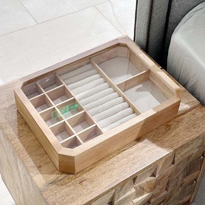 Octagonal Wooden Jewelry Organizer <b>Box</b> With <b>Mirror</b> Lid Simple Style Storage Case For Rings Earrings Necklaces - Product Image 3
