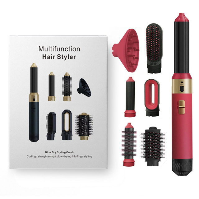 Multi Function Red 7 1 Electric Air Styler Concentrator Enhanced Coanda Effect Blow Dryer Brush Negative Ions for Automatic