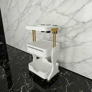 Modern White 3 Tier Salon Trolley Cart With Drawer And <b>Wheels</b> Minimalist Design <b>Plastic</b> Material - Product Image 4