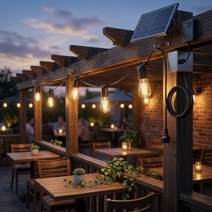 Guirlande solaire commerciale à ampoules LED Edison S14 avec culot E27, étanche, lumière chaude, pour bar, mariage, fête, jardin, bistrot, banquet - Product Image 6
