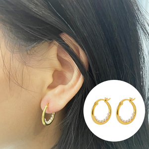 ROXI Moda, Último Diseño Minimalista, Pendientes de Aro con Perlas, Pendientes Grandes Creativos con Perlas - Product Image 1