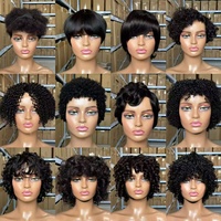 Perruque courte bouclée en cheveux humains pour femmes noires, cheveux brésiliens, courte et dégradée, sans dentelle