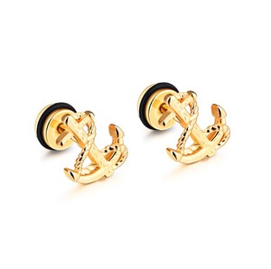 Boucles <span class=keywords><strong>d</strong></span>'oreilles clous en acier inoxydable doré ancre pour homme – Meilleure vente usine - Product Image 1