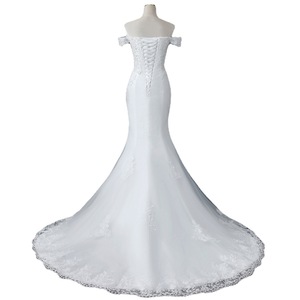 Off Shoulder Mermaid Wedding Dress White Lace Sweetheart Neckline Train Slim Fit Bridal Gown - Product Image 5