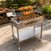 Barbecue d'extérieur mobile en acier inoxydable avec rôtissoire électrique et gril à charbon pour Souvlaki, Souvla, Foukou, style chypriote