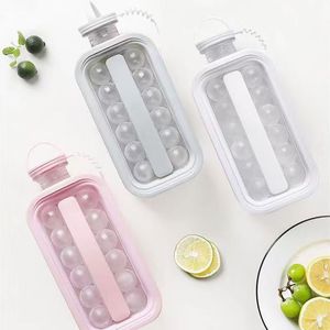 Bouteille d'eau <span class=keywords><strong>à</strong></span> glaçons 2 en 1 avec paille pour Cool Summer Zero Touch Press pour Coffee Juice Gym Outdoor Travel Ice Cube Tray - Product Image 2