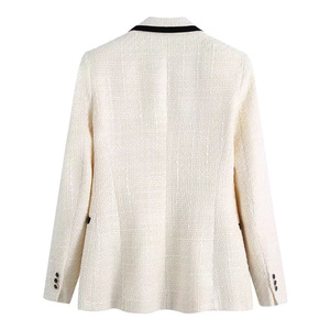Chaqueta Vintage de manga larga con bolsillos para <span class=keywords><strong>mujer</strong></span>, trajes de negocios elegantes, chaqueta de Tweed con contraste - Product Image 2