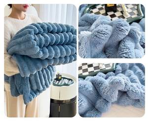 도매 맞춤형 단색 부드러운 사우나 플러피 퍼 따뜻한 스트라이프 담요 겨울 숄 소파 담요 - Product Image 2