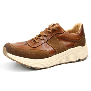 Chaussures décontractées pour hommes en cuir véritable style rétro, légères, à talon bas, avec blocs de couleur, pour la marche - Product Image 1