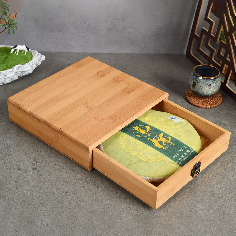 صندوق شاي خشبي صندوق هدايا من البامبو عبوة تعبئة خشبية صندوق تخزين مع درج