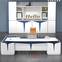 Escritorio Ejecutivo en Forma de L de Lujo con Acabado Lacado, Diseño Moderno, MDF Modular, Juego de Mesa y Silla de Oficina Saludable, Cajonera Personalizable