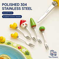 Ensemble de 6 fourchettes à fruits décoratives en porcelaine réutilisable, motif animaux de dessin animé avec poignées en forme de maison de canard, pour collations, desserts et tables de fête