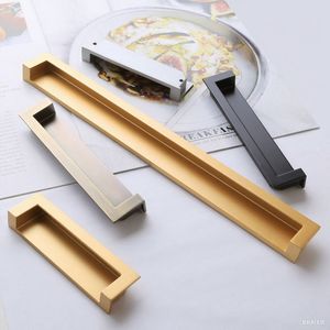 Modern Minimalist Drawer Recessed Handle Zinc Alloy Rectangle Easy Installation <b>Black</b> White Gold - Product Image 1