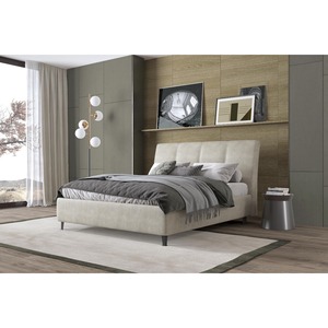 Letto matrimoniale con contenitore in tessuto beige vintage - Product Image 1
