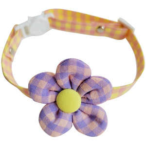 Collier réglable pour animaux de compagnie, motif à carreaux et fleurs, mignon chaton, accessoire pour chiens et chats - Product Image 1