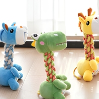 Jouet en peluche pour chien, motif dinosaure, girafe, âne, avec couineur intégré, corde tressée, jouet à mâcher pour les dents, durable pour les chiots