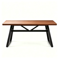 Table à manger rectangulaire moderne en noyer, avec structure en acier noir stable, pour la maison et les restaurants