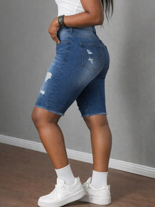 Shorts en <span class=keywords><strong>jean</strong></span> déchirés pour femmes, respirants, taille <span class=keywords><strong>mi</strong></span>-haute, style streetwear tendance, couleur personnalisable, tenue décontractée - Product Image 2