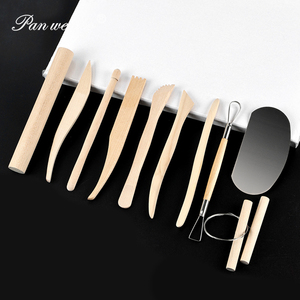 Panwenbo Lot de 10 outils de sculpture en poterie souple avec détail en bois Couteau en bois fin Ensemble combiné d'outils en argile pour sculpture à la main - Product Image 1