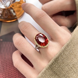 Vintage Jewelry Eco-friendly Copper Gold Plated Oval Cut 12*16MM Red Cubic Zirconia <b>Adjustable</b> <b>Rings</b> for Refined Daily - Product Image 5