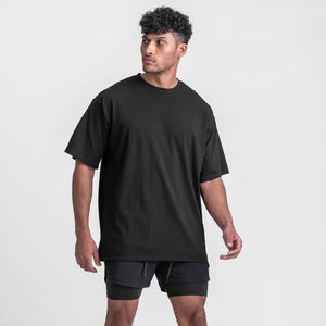T-shirts décontractés amples et oversize pour hommes, couleur unie, col rond, en coton, pour la gym et le sport, à manches courtes, avec logo personnalisé, très demandés - Product Image 4