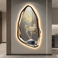 Pintura Decorativa Moderna de Lujo con Luces LED para Sala de Estar, Arte de Pared Colgante de Cristal con Diseño Creativo 3D de Alce de Alta Gama