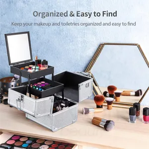BOYA Mini <span class=keywords><strong>valigetta</strong></span> in alluminio <span class=keywords><strong>valigetta</strong></span> portautensili trucco astuccio cosmetico in alluminio beauty Case - Product Image 4