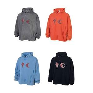 Sudadera con capucha informal holgada para hombre y mujer, estilo nuevo, de cuero con parches desgastados y rotos, de la marca de moda TC. - Product Image 1