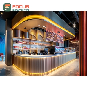 Large Format Cafe Service Counter White Panel Finish Coffee Bag Display Area Storefront Cafe Counter - Product Image 6