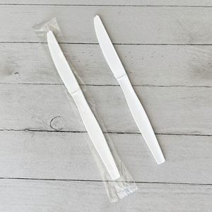 Boardwalk 1,000 Count Disposable Plastic White CPLA Cutlery Modern Heavyweight Wrapped <b>Knife</b> 7.48\" <b>Long</b> Polystyrene Rigid Food - Product Image 5