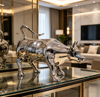 Estatua de Toro de Acero Inoxidable Pulido a Espejo Personalizada BZY, Arte Moderno para Escritorio de Oficina, Regalo Financiero de Prosperidad, Venta al por Mayor B2B