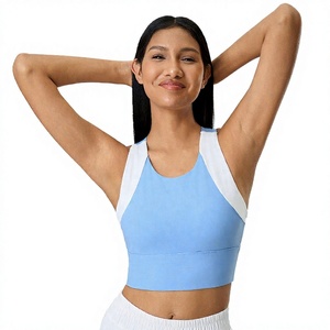 Soutien-gorge de sport bleu clair à maintien élevé avec bretelles blanches, style crop top pour femme - Product Image 1