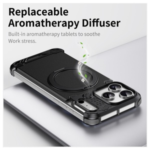 Business PU Leather Back Panel Magnetic Case for <b>iPhone</b> 17 15 16 Pro Max With 360 Ring Stand Frameless Aluminum Shockproof Cover - Product Image 5