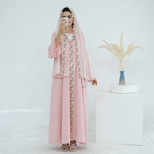 2025 islam giyim kadın hırka Robe Abaya 2 parça Set Nida yaz çiçek nakış Abaya müslüman kadın elbise başörtüsü ile - Product Image 2