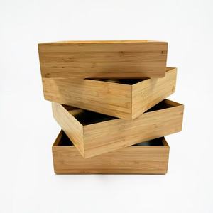 Bamboo Storage Box <b>Set</b> <b>Square</b> Lidless Stackable Desktop Home Organization Boxes For Living Room Household Use - Product Image 2