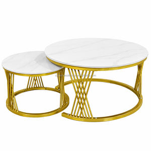 Juego de Mesa de Centro Redonda 2 en 1, Mesa de Té Multifuncional Creativa con Marco Dorado para Sala de Estar, Dormitorio u Oficina, Marco Dorado+Blanco - Product Image 2
