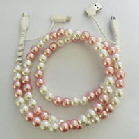 Câble de charge FASHLINK avec perles roses, 4 en 1, USB Type C, multi-connecteurs, accessoire de mode chic et féminin