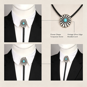 Cravate Bolo Sud-ouest en alliage de zinc avec pendentif en pierre turquoise, cordon en cuir tressé, ton argenté vintage, accessoire décontracté - Product Image 5