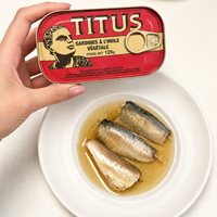 Prix d'usine - Fournisseur de sardines en conserve Titu - 125g - Sardines Titus en conserve à ouverture facile dans l'huile végétale épicée du Maroc