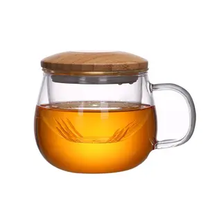 Tasse d'infuseur à thé en verre, tasse en verre avec couvercle en bambou, tasse d'infuseur en verre borosilicate, nouvelle collection