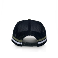 Offre Spéciale camionneur chapeau en cuir Patch Logo pays haut profil rayé camionneur chapeau, 5 panneau maille camionneur chapeau personnalisé