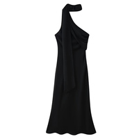 PB&ZA Femme 2026 Nouvelle Robe Midi Chic et Tendance à Col Halter et Foulard, Vintage Unie Sans Manches, Robes Féminines Vestidos Robe Mujer